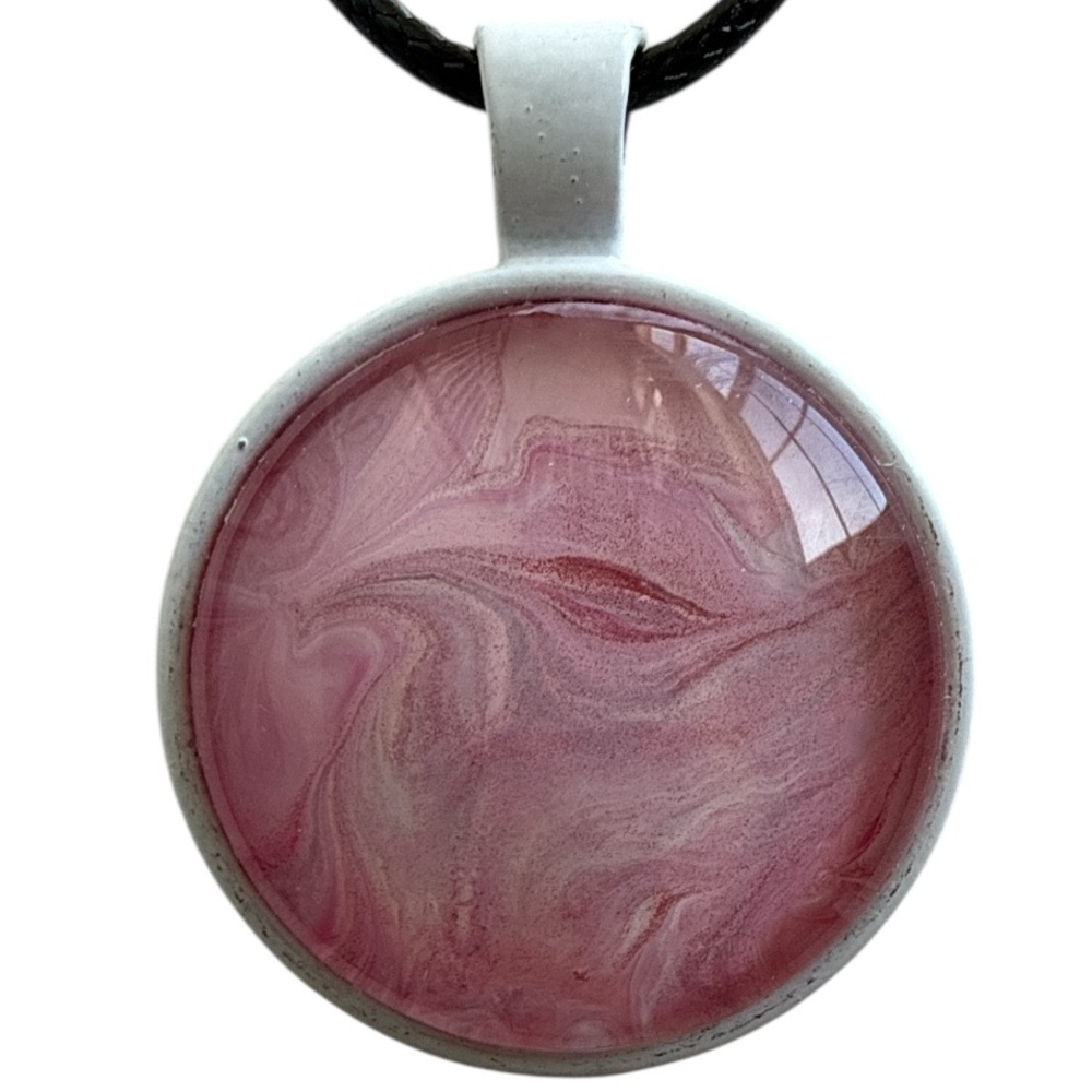 Handmade Pink Fluid Art Pendant Necklace Valentine Gift